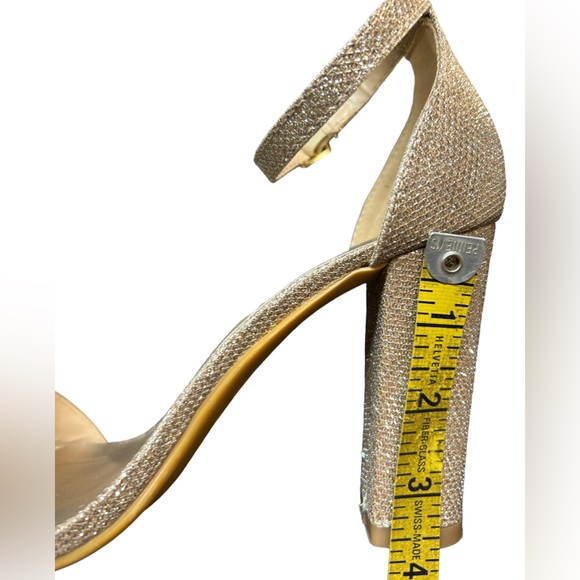 ANKIS gold glitter Open Toe Ankle Strap Chunky Heel Sandals 2.75” size 8M NWOB - Picture 7 of 14